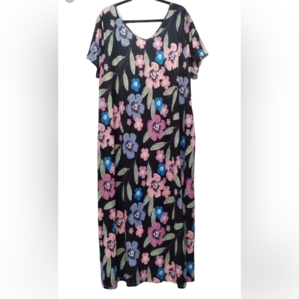 Beyond This Plane | Multicolor Floral Print Maxi Dress with Pockets Sz 1XL NWOT